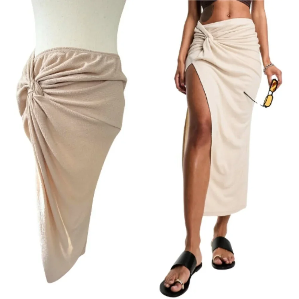 ASOS Cream Textured Twist Mdid Sarong Skirt Size 10